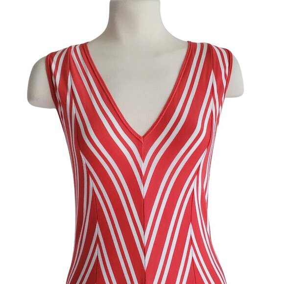 Max Studio Fit & Flare Candy Cane Red & White Stripe Deep V Neck Dress Size S - Picture 2 of 13